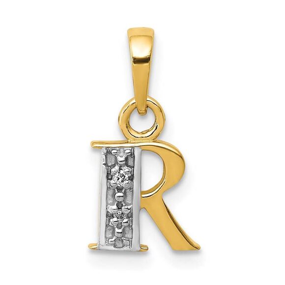 The Chloe Mini Diamond Accent initial R Pendant in 14k Yellow Gold
